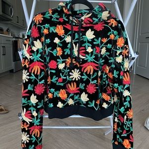 Zara Velvet Sweatshirt with Floral Embroidery, size Medium
